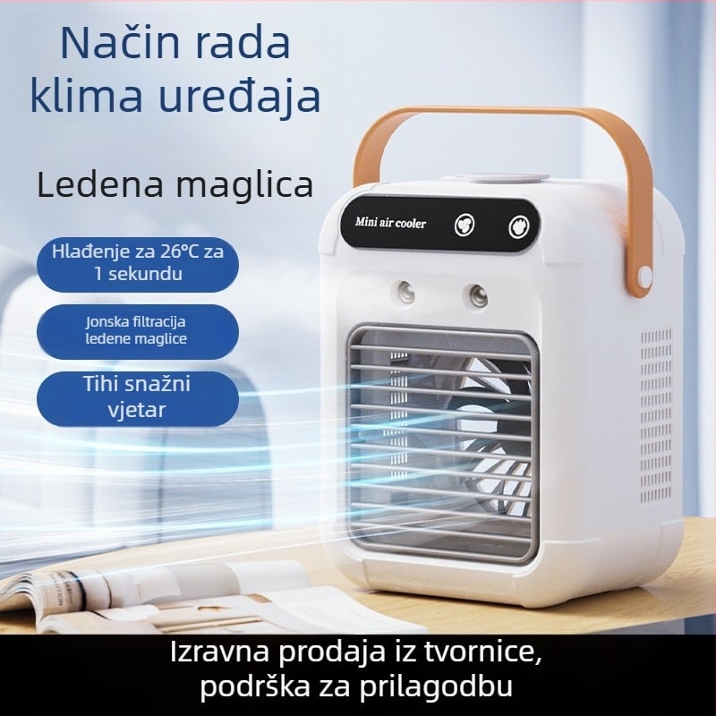 Stolni USB ventilator za hlađenje s ugrađenim ovlaživačem i raspršivačem, prijenosno hlađenje s ledom