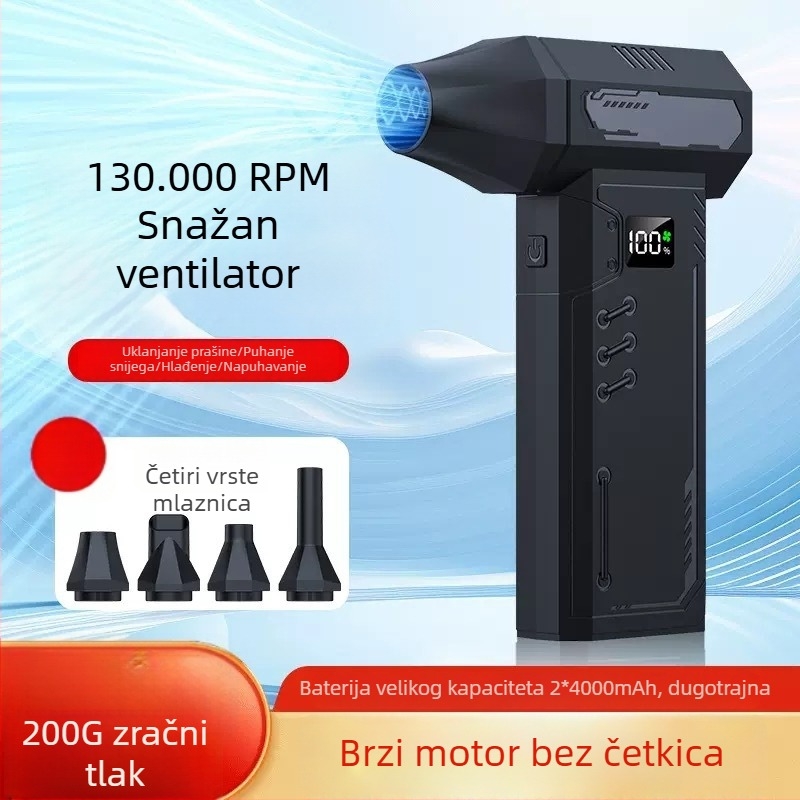 Prijenosni bežični ventilator za vanjsku upotrebu s turbomotorom – uklanjanje prašine, puhivanje snijega i usisavanje, sve-u-jednom ručni ventilator