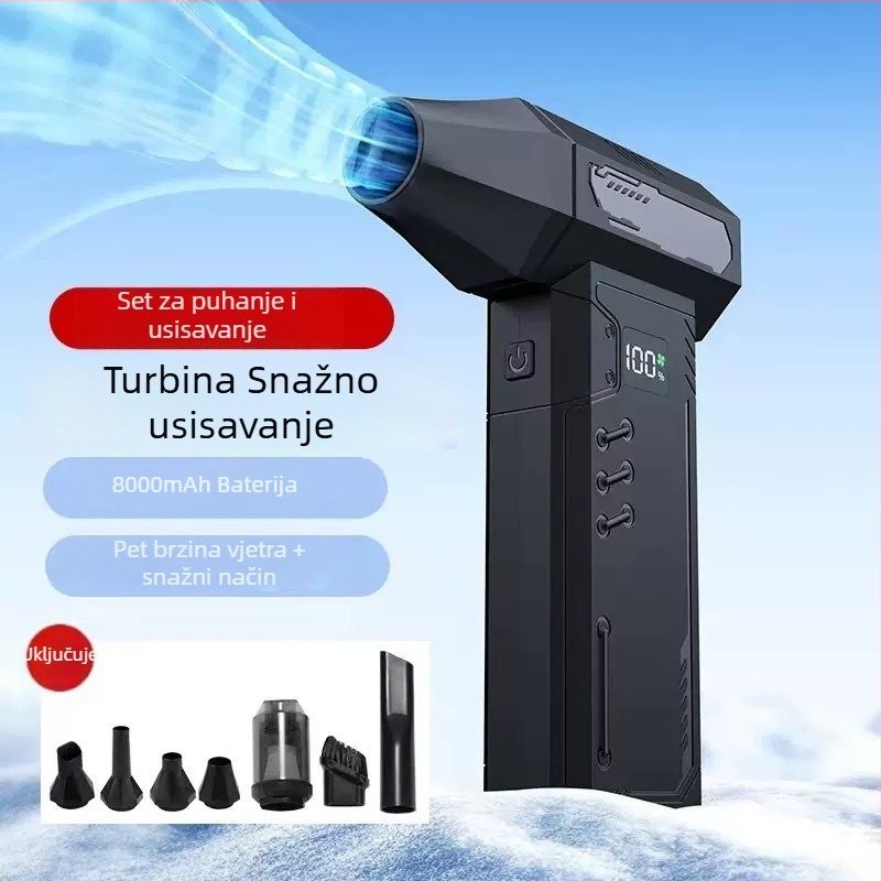 Prijenosni bežični ventilator za vanjsku upotrebu s turbomotorom – uklanjanje prašine, puhivanje snijega i usisavanje, sve-u-jednom ručni ventilator