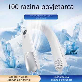 Ventilator bez lopatica za vrat, USB punjenje, digitalni prikaz, za vanjsku upotrebu