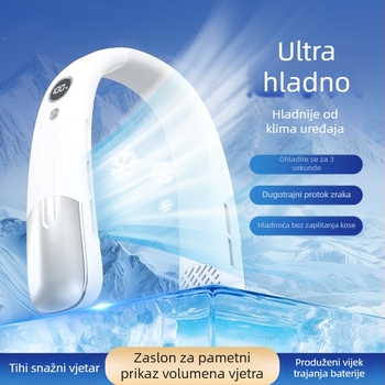 Ventilator bez lopatica za vrat, USB punjenje, digitalni prikaz, za vanjsku upotrebu