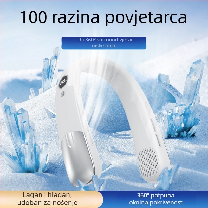 Ventilator bez lopatica za vrat, USB punjenje, digitalni prikaz, za vanjsku upotrebu