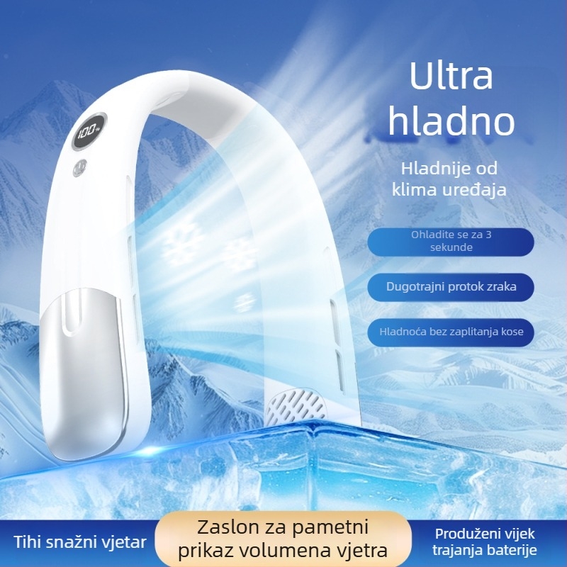 Ventilator bez lopatica za vrat, USB punjenje, digitalni prikaz, za vanjsku upotrebu
