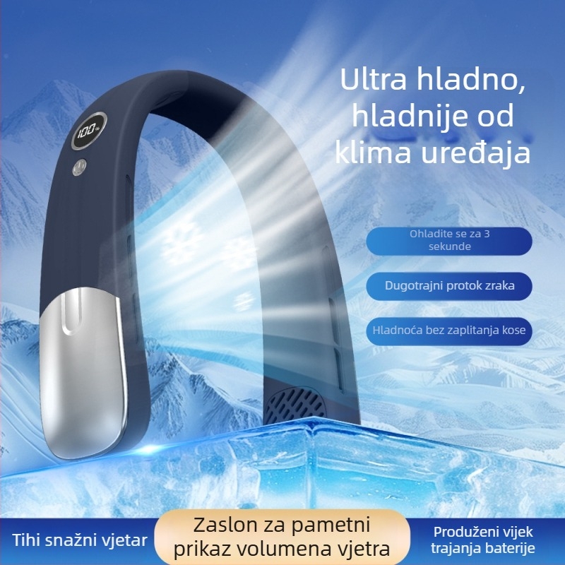 Ventilator bez lopatica za vrat, USB punjenje, digitalni prikaz, za vanjsku upotrebu