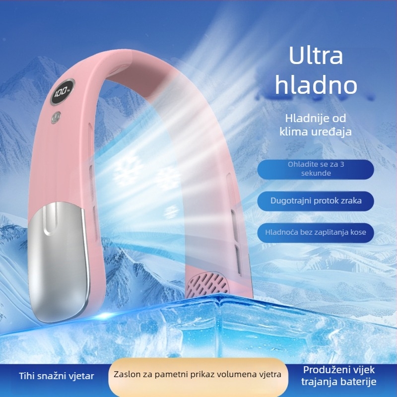 Ventilator bez lopatica za vrat, USB punjenje, digitalni prikaz, za vanjsku upotrebu