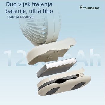 Nova kompaktna clip-on ventilator, mini prijenosni ventilator za vanjsku upotrebu s USB punjenjem, za kuću, studentski dom i stol.