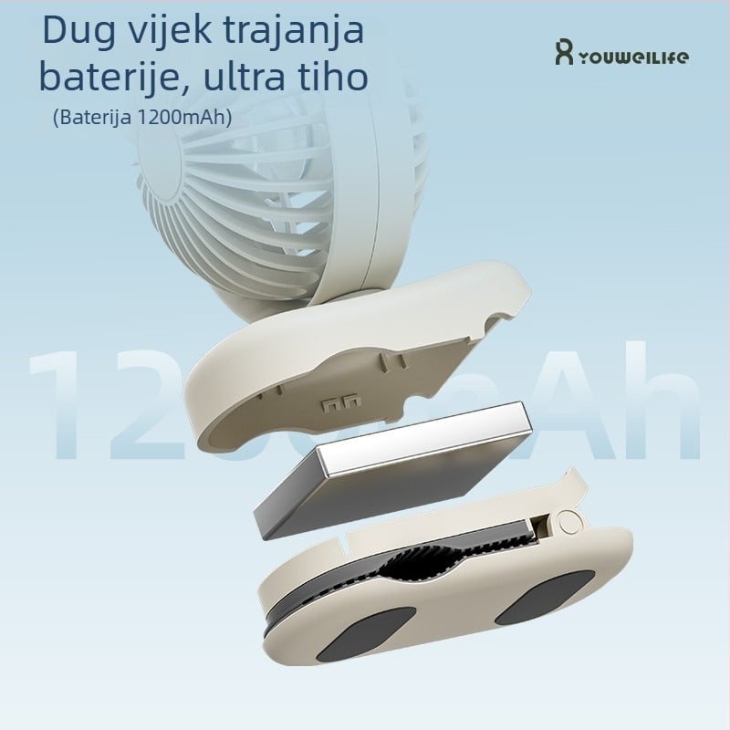 Nova kompaktna clip-on ventilator, mini prijenosni ventilator za vanjsku upotrebu s USB punjenjem, za kuću, studentski dom i stol.
