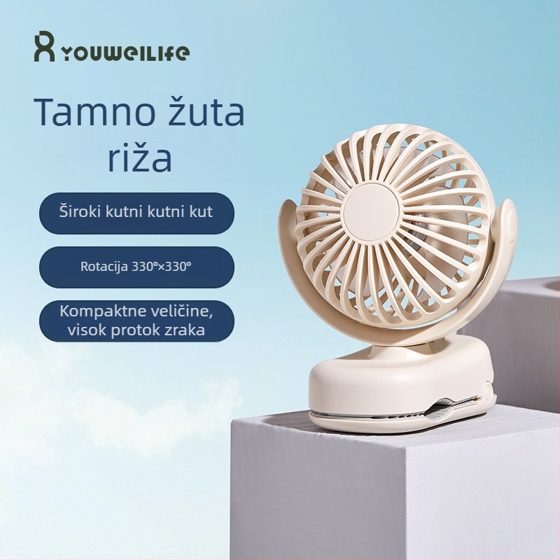 Nova kompaktna clip-on ventilator, mini prijenosni ventilator za vanjsku upotrebu s USB punjenjem, za kuću, studentski dom i stol.