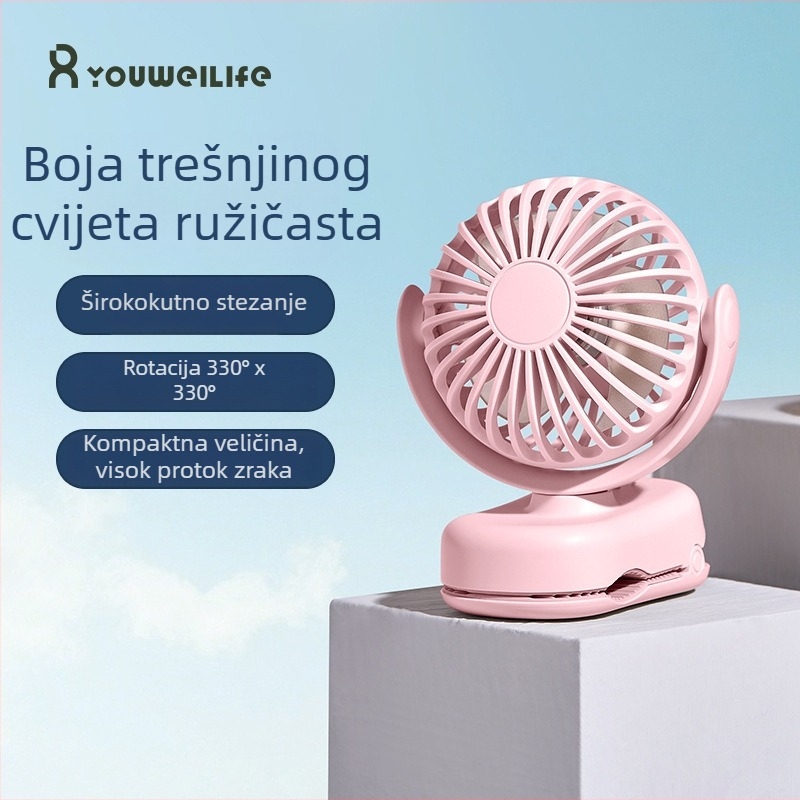 Nova kompaktna clip-on ventilator, mini prijenosni ventilator za vanjsku upotrebu s USB punjenjem, za kuću, studentski dom i stol.