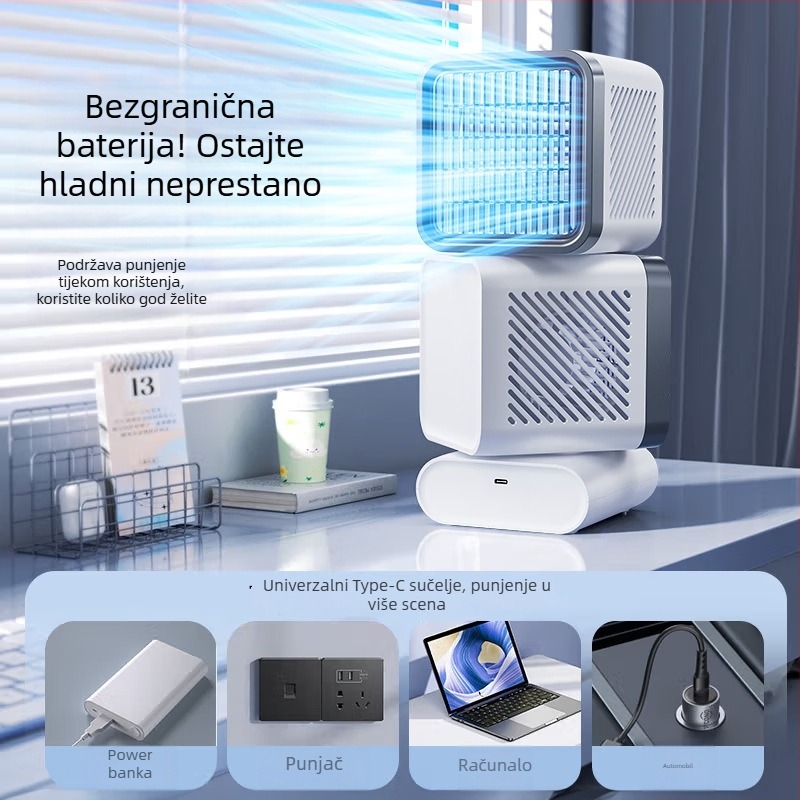 Stolni ventilator s brushless motorom, ugrađena baterija 4000–6000 mAh, 6 brzina, digitalni zaslon, USB napajanje