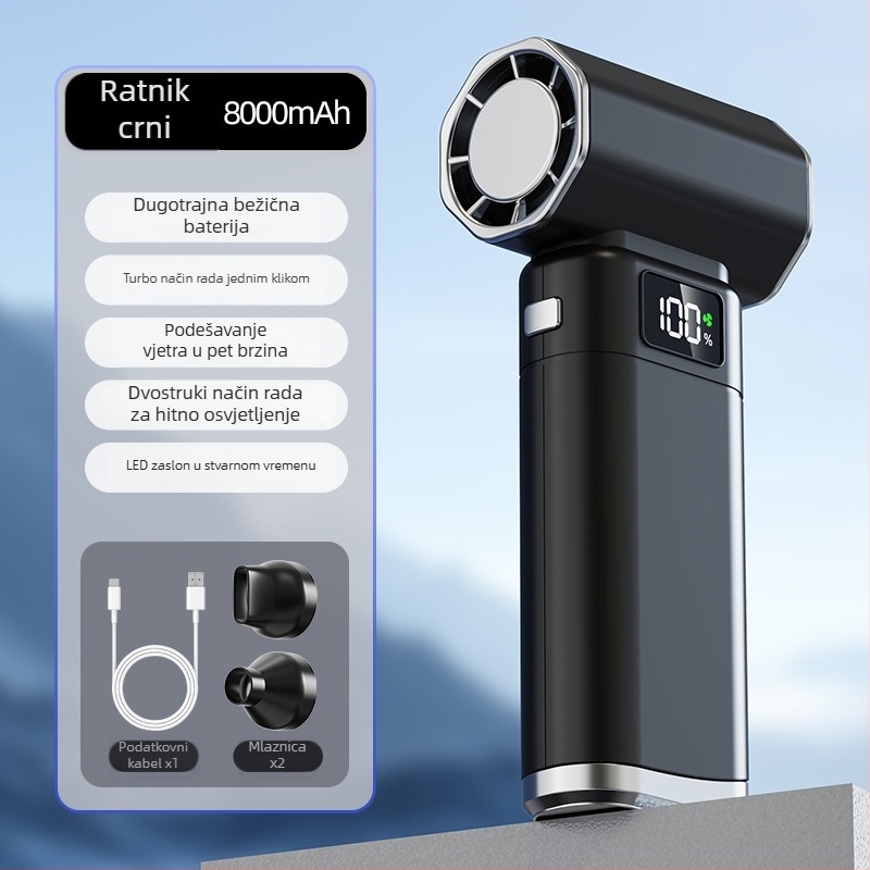 Ručni ventilator s motorom bez četkica, turbinski dizajn, visok protok zraka, uklanjanje prašine, puhavanje vode i snijega, kampiranje, kompaktan