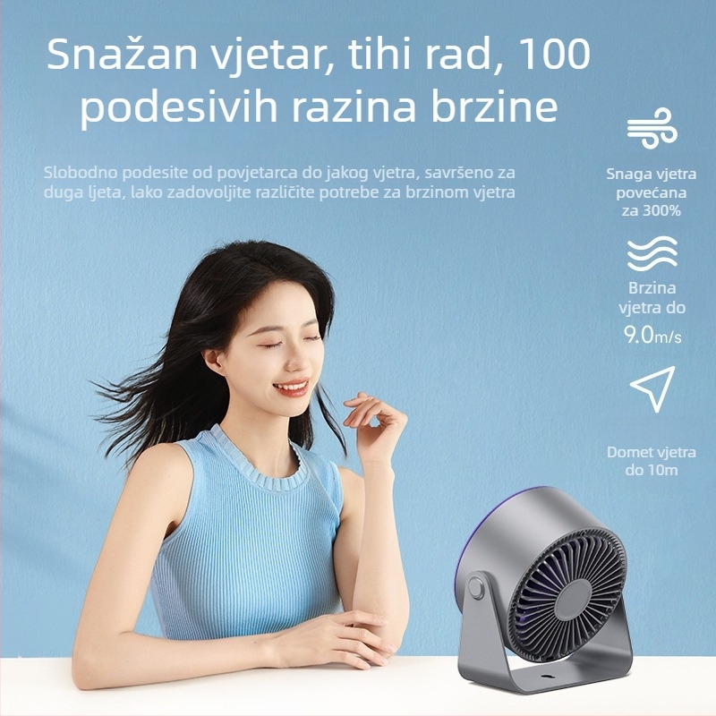 Stolni USB ventilator, zidna montaža, tih, za ured i dom, turbo protok zraka visokih brzina