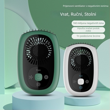 Ventilator bez lopatice za vrat s negativnim ionima, kompaktni USB pročišćivač zraka, 3 brzine, ugrađena baterija 2000–4000 mAh, brushless motor