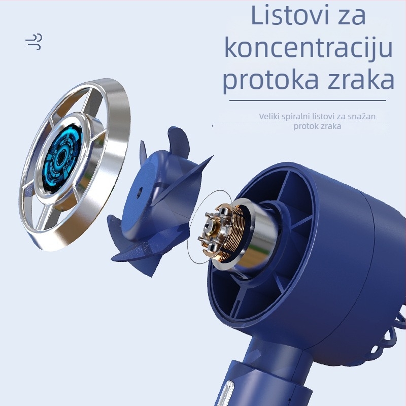 USB mini ventilator – ručni i prijenosni stolni ventilator, USB napajanje, 5V, 5W, bez lopatica, ugrađena baterija 500–800 mAh