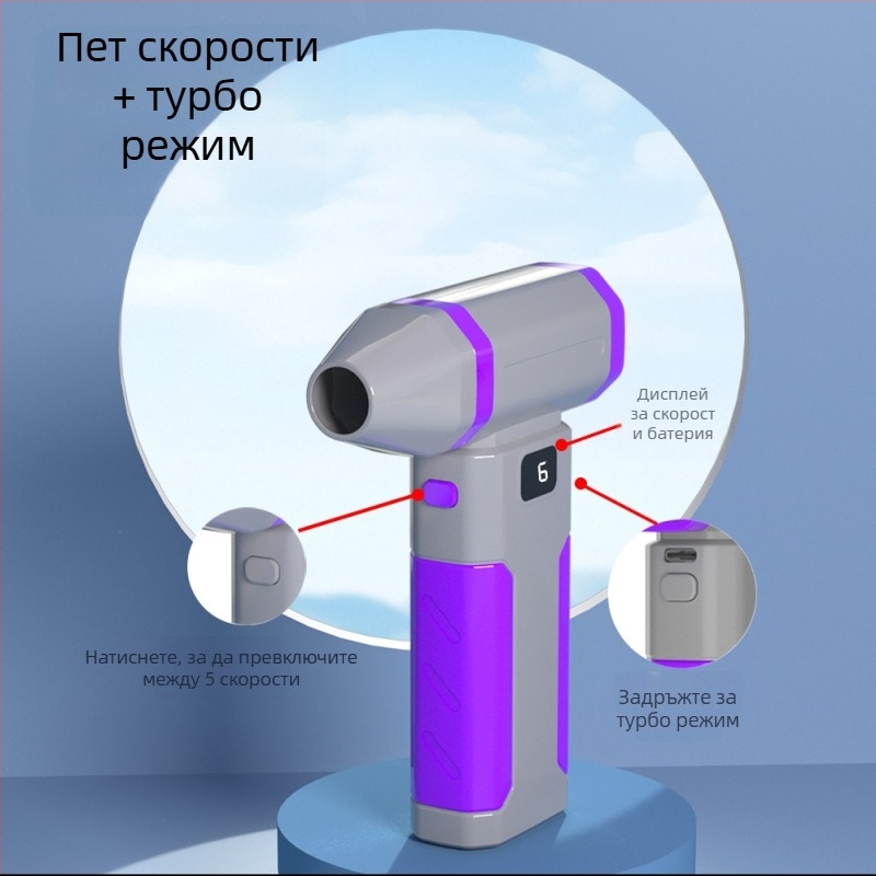 Bežični ručni bladeless turbo ventilator za čišćenje automobila i vanjske uporabe, USB punjenje, baterija 6000 mAh, 3 brzine