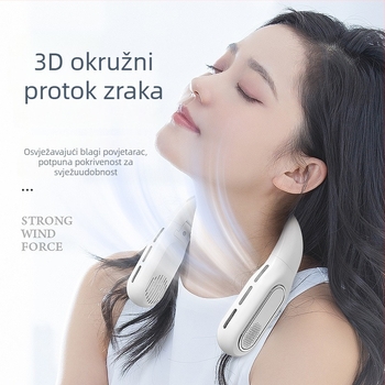 Ventilator bez lopatica s sklopivom oko vrata, prijenosni, tih, s digitalnim zaslonom, USB napajanje, ugrađena baterija 2000–4000 mAh, za otvorene prostore