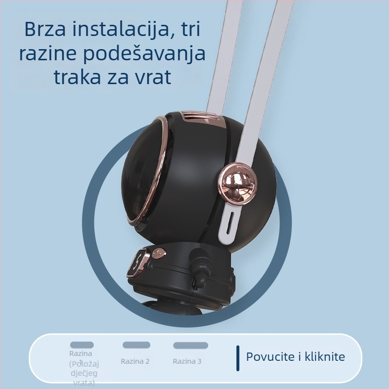 Viseći ventilator za vrat s USB punjenjem, bez lopatica, prilagodljiv logotip, ugrađena baterija 800–1000 mAh, 5 brzina