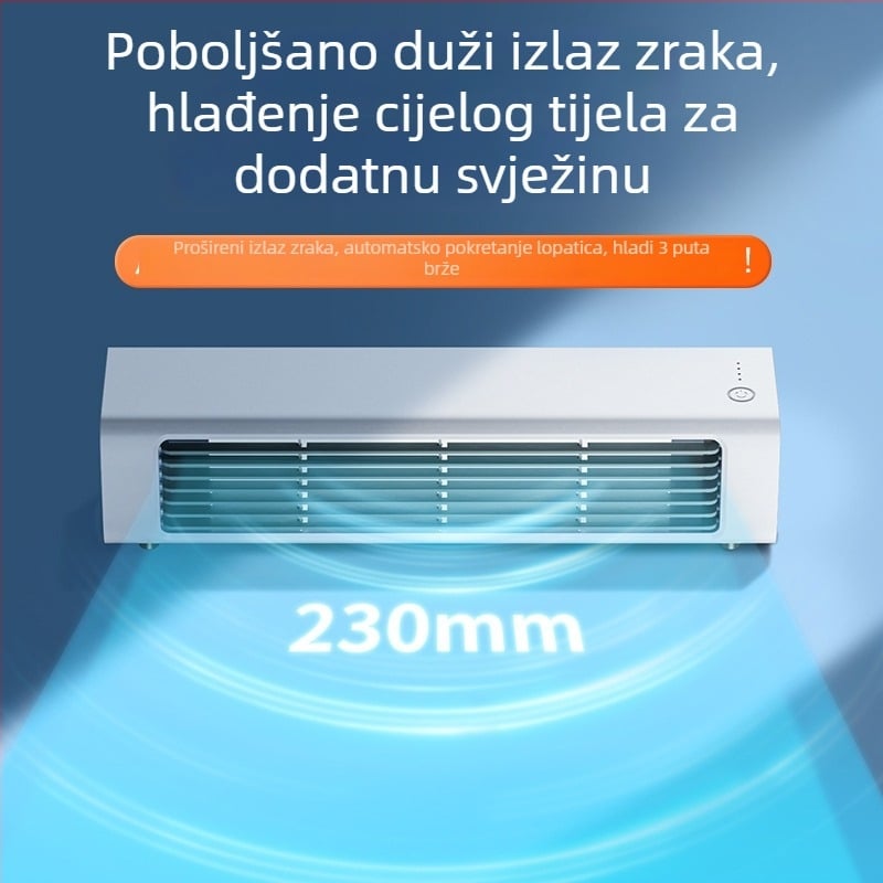 Ventilator bez lopatica, prenosni USB, stolni ili zidni, okretna glava, prirodni vjetar, 5V/7W, ugrađena baterija 2000–4000 mAh, daljinski upravljač, trajanje 6–8 sati