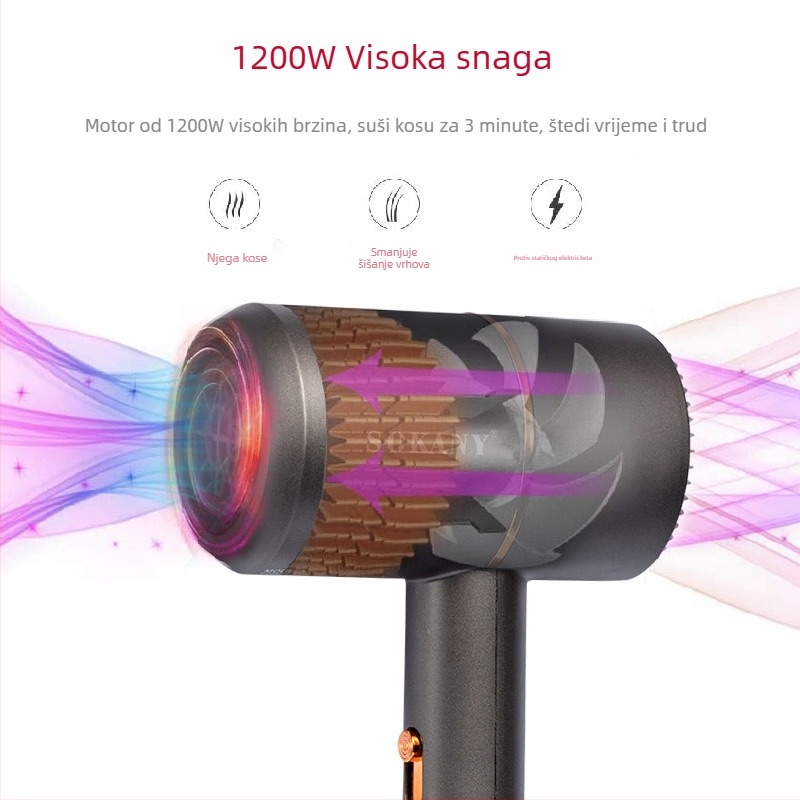 Sokany SK-2202 Ručno sušilo za kosu, 1200W, Brushless AC motor, 220V, buka ispod 36 dB, vrući i hladni zrak