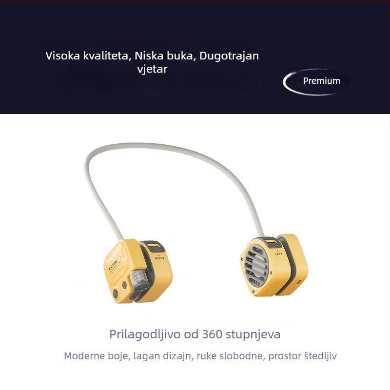 Ventilator za vrat bez lopatica, prenosni vanjski ventilator s ugrađenom baterijom 1200–2000 mAh, 3 brzine, bešični motor, tiho 36–45 dB, 5V 3W