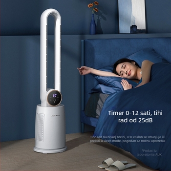 Ventilator bez lopatice za pod ili stol s oscilirajućom glavom – 60W, 220V, 36–45 dB, 3 brzine, pogodan za 21–30 m²