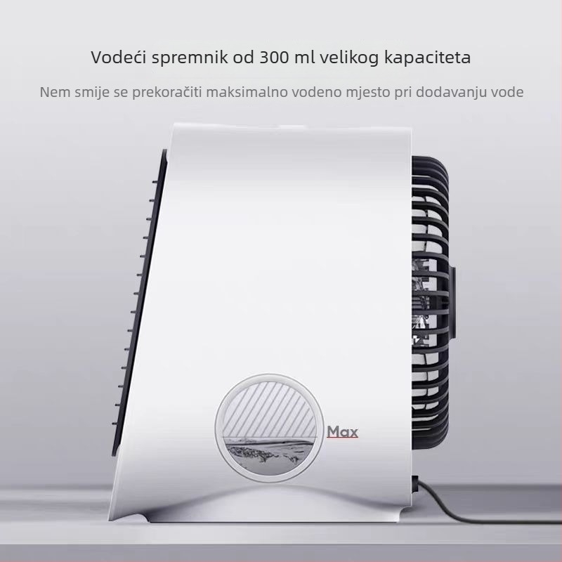 Vodoohlađeni stolni ventilator za dom i ured, tih rad, brushless motor, USB 5V/2W, buka ispod 36 dB, pokrivenost 10 m², 3 brzine