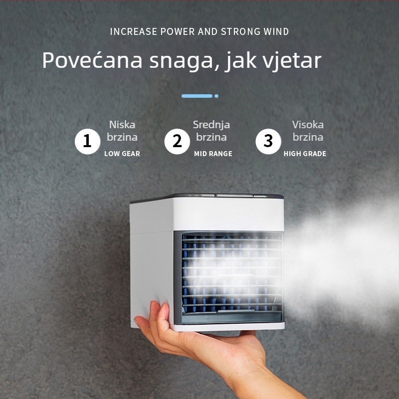 Stolni USB ventilator s raspršivačem – 3 brzine, 5V, 12W, zvuk ≤36 dB, pogodan za 10 m²