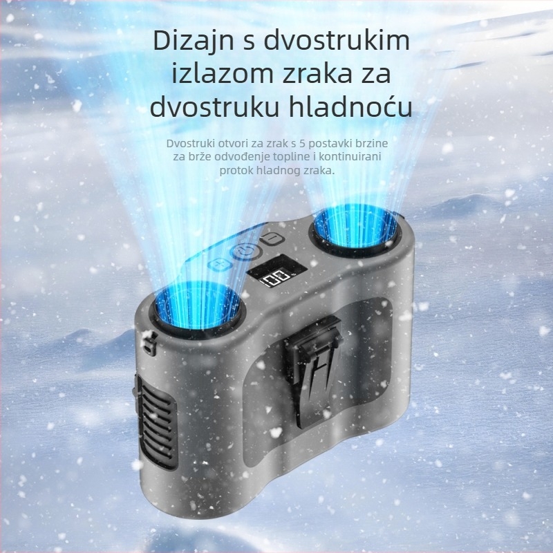 Ventilator za pojas s dvostrukim izlazom zraka — USB napajanje, ugrađena baterija 6000mAh, prenosiv, motor bez četkica