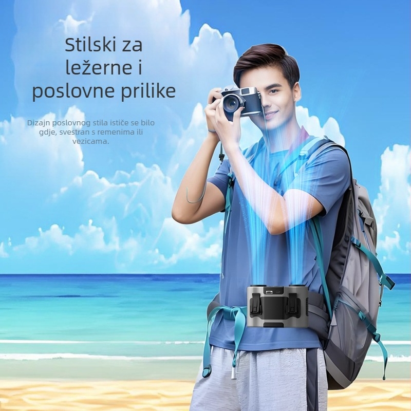 Ventilator za pojas s dvostrukim izlazom zraka — USB napajanje, ugrađena baterija 6000mAh, prenosiv, motor bez četkica