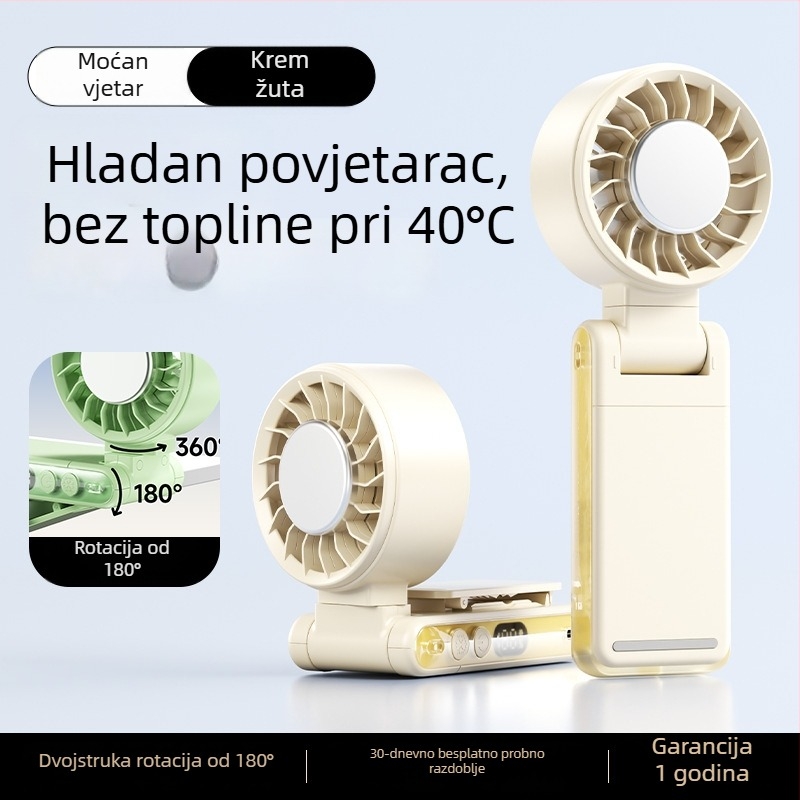 Ručni bezlopatni ventilator s klipom i dizajnom za nošenje oko vrata, sklopni, USB punjivi, 2000–4000 mAh, brushless motor, 5 brzina