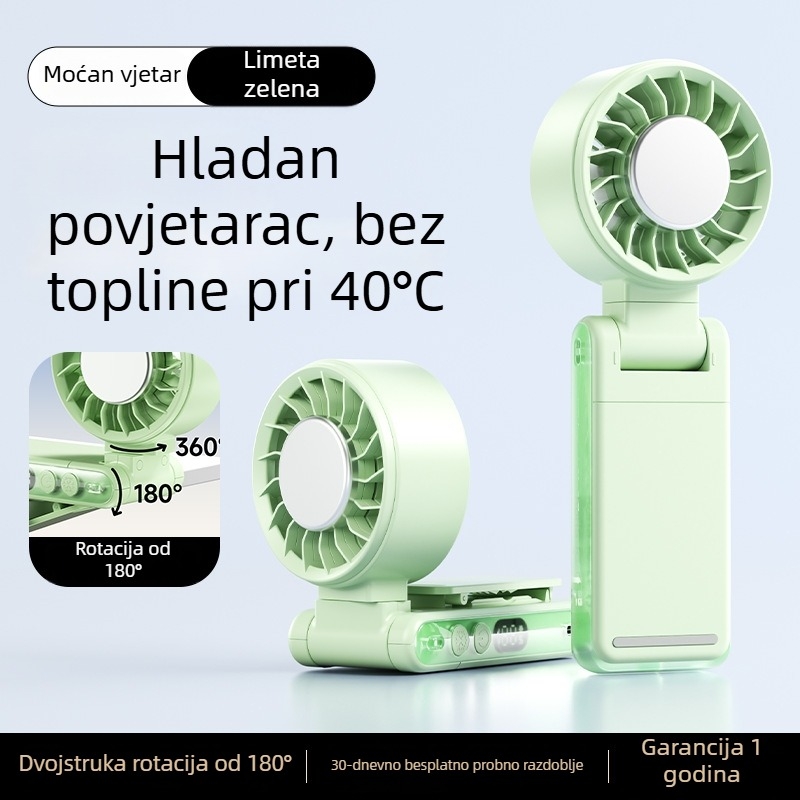 Ručni bezlopatni ventilator s klipom i dizajnom za nošenje oko vrata, sklopni, USB punjivi, 2000–4000 mAh, brushless motor, 5 brzina