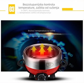 Električna višenamjenska posuda od nehrđajućeg čelika, 800W, 220V, unutarnji lonac od 304 nehrđajućeg čelika, zaštita od sušenja, mehaničko upravljanje