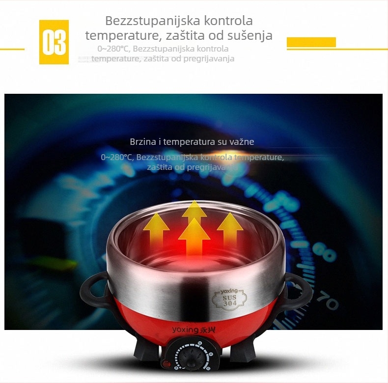 Električna višenamjenska posuda od nehrđajućeg čelika, 800W, 220V, unutarnji lonac od 304 nehrđajućeg čelika, zaštita od sušenja, mehaničko upravljanje