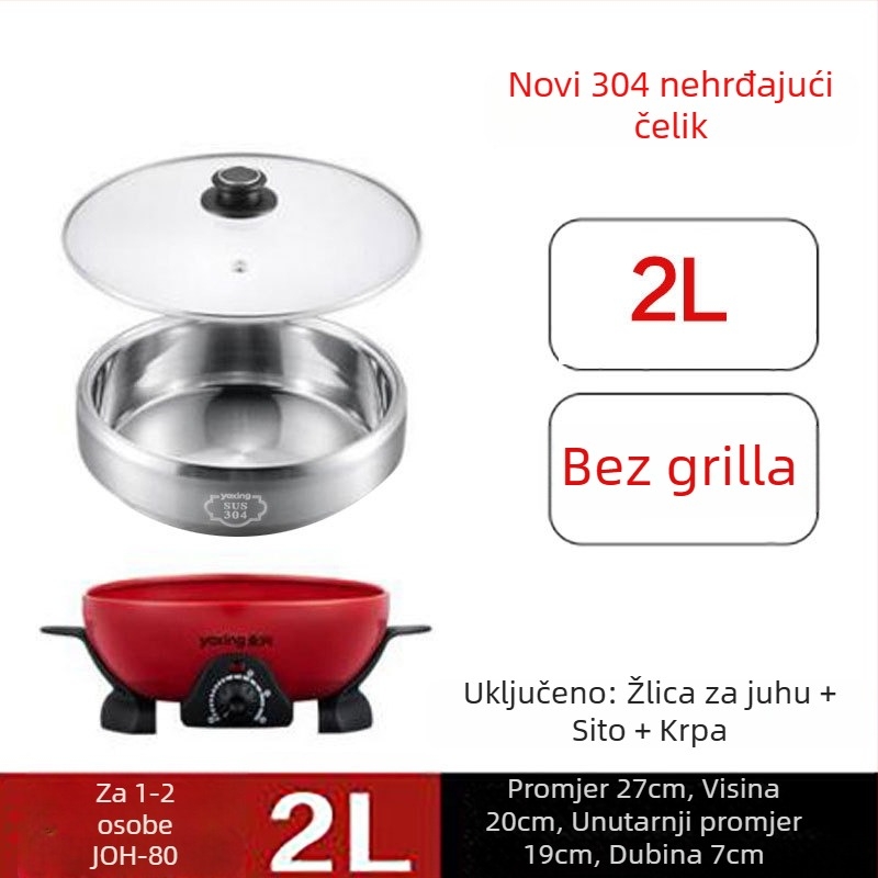 Električna višenamjenska posuda od nehrđajućeg čelika, 800W, 220V, unutarnji lonac od 304 nehrđajućeg čelika, zaštita od sušenja, mehaničko upravljanje