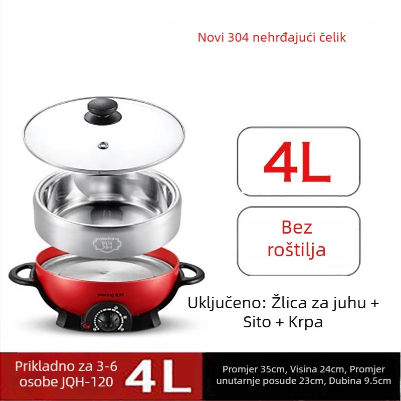 Električna višenamjenska posuda od nehrđajućeg čelika, 800W, 220V, unutarnji lonac od 304 nehrđajućeg čelika, zaštita od sušenja, mehaničko upravljanje