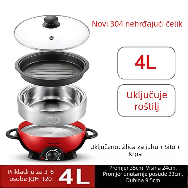 Električna višenamjenska posuda od nehrđajućeg čelika, 800W, 220V, unutarnji lonac od 304 nehrđajućeg čelika, zaštita od sušenja, mehaničko upravljanje
