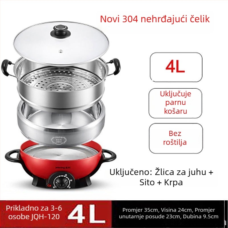 Električna višenamjenska posuda od nehrđajućeg čelika, 800W, 220V, unutarnji lonac od 304 nehrđajućeg čelika, zaštita od sušenja, mehaničko upravljanje