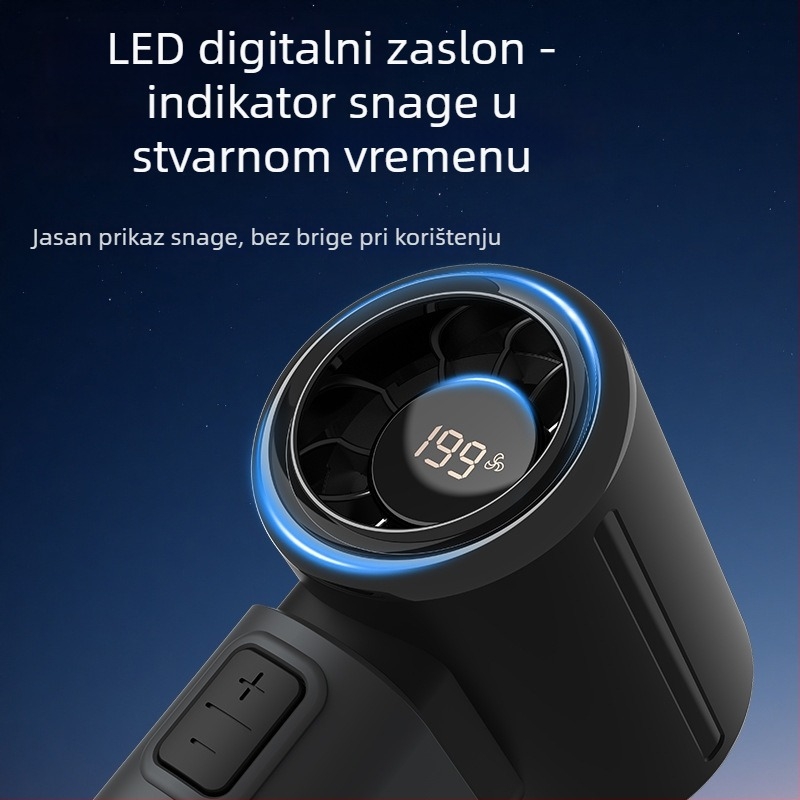 Ručni ventilator bez lopatica, ugrađena baterija 2000–4000 mAh, USB punjenje, 5 brzina, buka ≤ 36 dB, brushless motor, kompaktni prijenosni vanjski ventilator