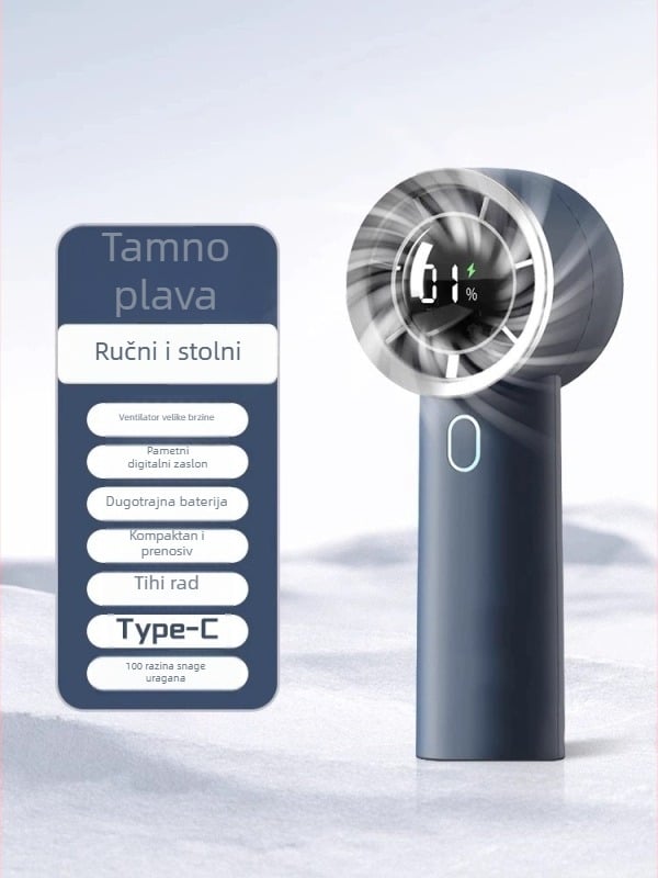 Prijenosni USB stolni ventilator s klipsom, mini, s ugrađenom baterijom 1000–1200 mAh, 5 lopatica, tih motor bez četkica