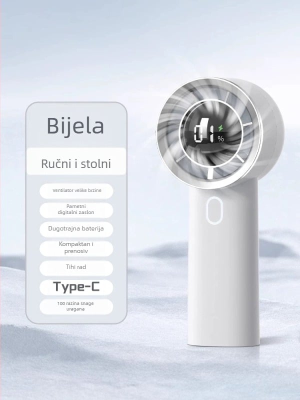 Prijenosni USB stolni ventilator s klipsom, mini, s ugrađenom baterijom 1000–1200 mAh, 5 lopatica, tih motor bez četkica