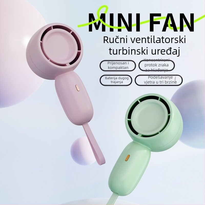 Prijenosni ručni mini ventilator s USB punjenjem, bez četkastog motora, tih rad