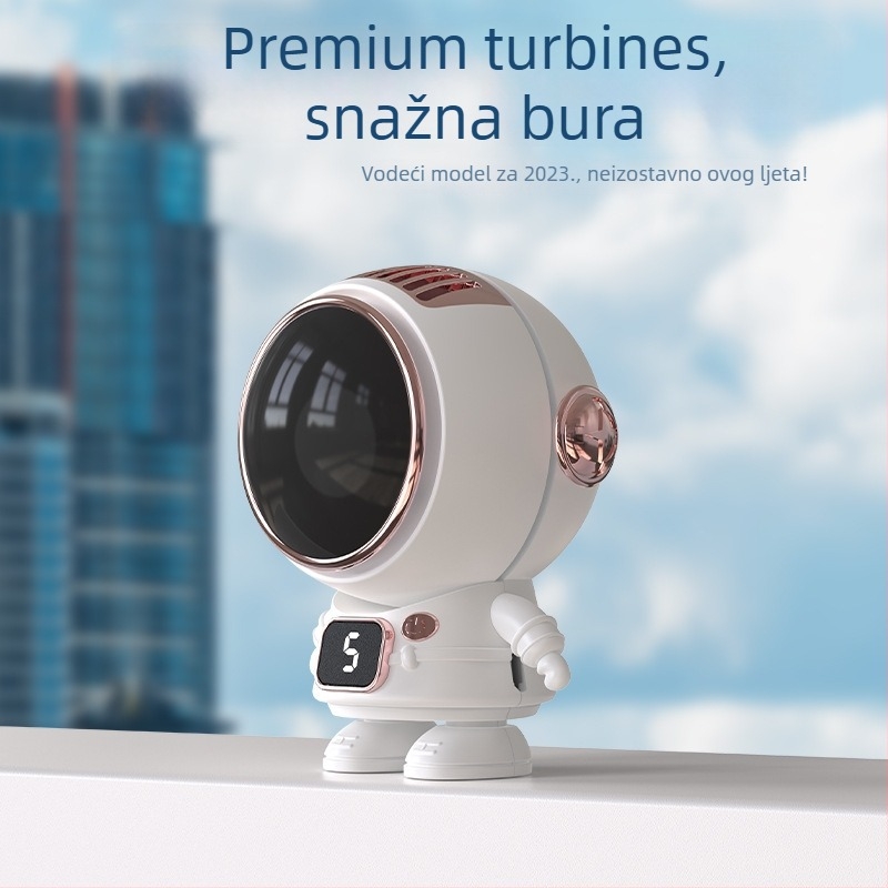 Ventilator oko vrata bez listića s digitalnim zaslonom – USB napajanje, 5 brzina, ugrađena baterija 300–500 mAh