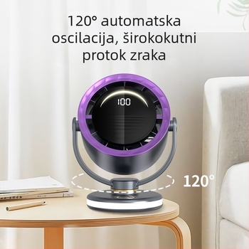 Ventilator bez lopatice s USB napajanjem, klips za pričvršćivanje, stolni ili zidni, prijenosni, s ugrađenom baterijom, 6 brzina