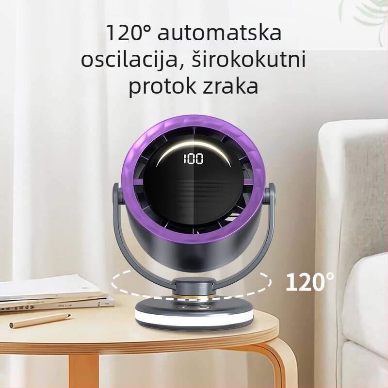 Ventilator bez lopatice s USB napajanjem, klips za pričvršćivanje, stolni ili zidni, prijenosni, s ugrađenom baterijom, 6 brzina