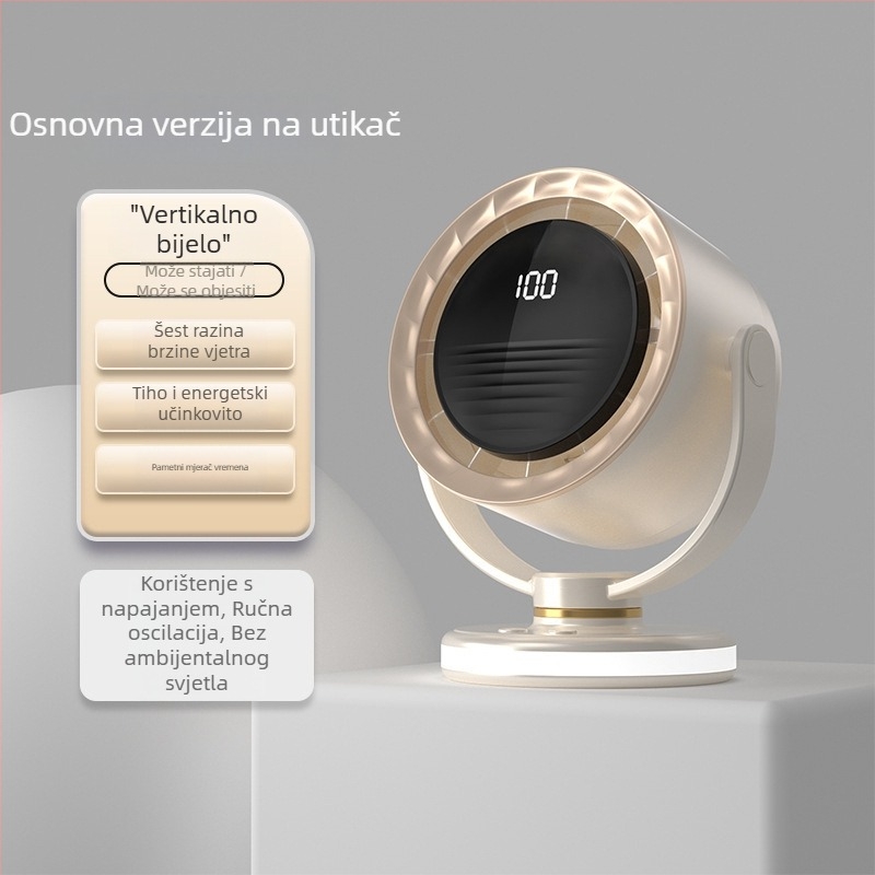 Ventilator bez lopatice s USB napajanjem, klips za pričvršćivanje, stolni ili zidni, prijenosni, s ugrađenom baterijom, 6 brzina