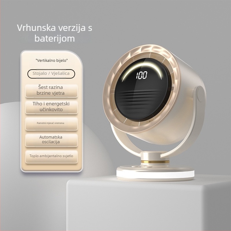 Ventilator bez lopatice s USB napajanjem, klips za pričvršćivanje, stolni ili zidni, prijenosni, s ugrađenom baterijom, 6 brzina