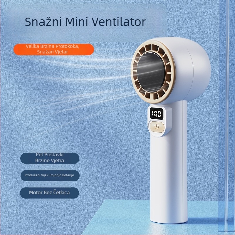 Prijenosni ručni ventilator s poluvodičkim hlađenjem, digitalni zaslon, dizajn za pričvršćivanje na vrat, snažan protok zraka, baterija 2000-4000mAh, brushless motor, ABS kućište