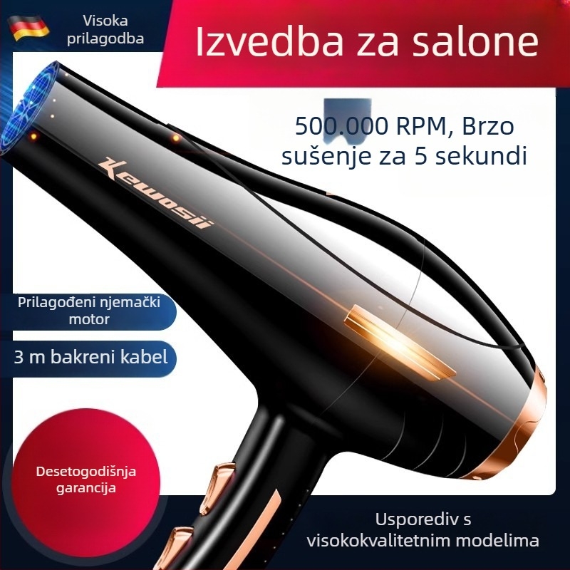Profesionalno sušilo za kosu 3800W s negativnim ionima, vrući/hladni zrak, 6 brzina, 220V AC motor