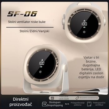 USB stolni ventilator bez lopatica s LED zaslonom, dodirno upravljanje, punjiva baterija 4000–6000 mAh, prenosni, 3 brzine