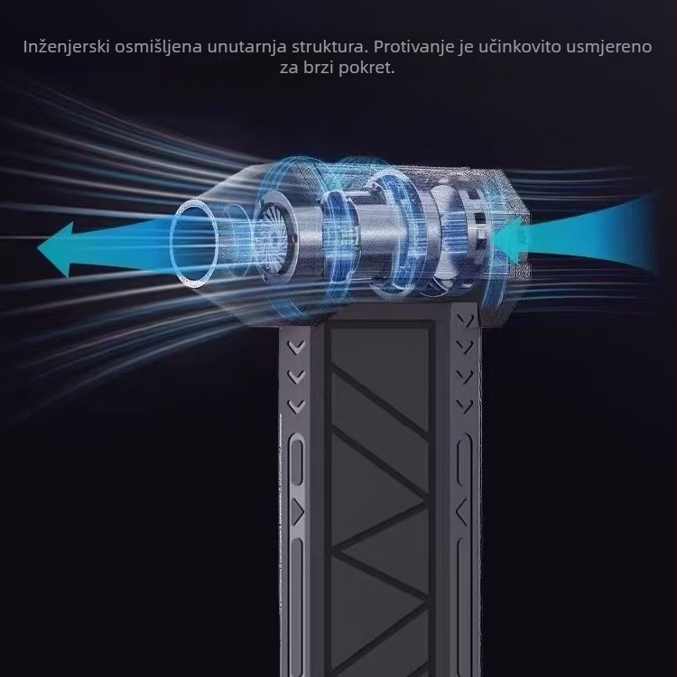 Ručni bežični ventilator s bezčetkasti motorom, ugrađena baterija 4000–6000mAh, 4 brzine, USB punjenje